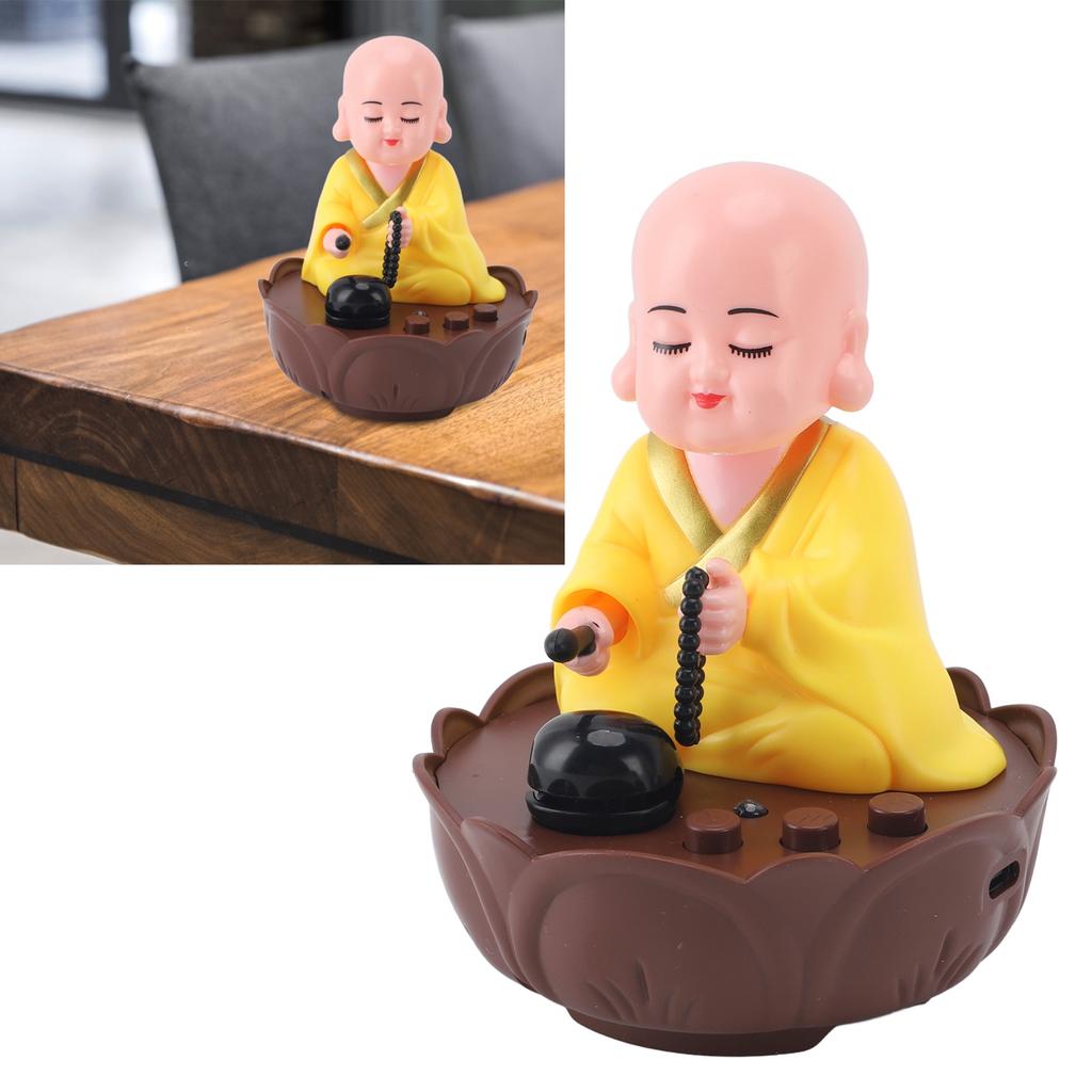 Musical Nodding Monk Figurine Decoration Moving Head Buddha Statue with USB Charging Cable