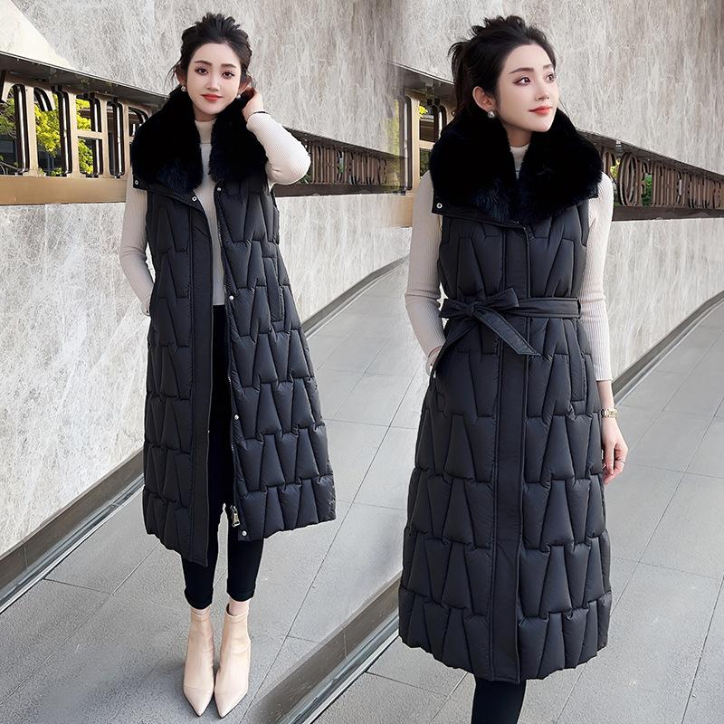 Nou Toamnă și Iarnă Lung Femei Guler de Păr Vestă fără Mâneci Culoare Solidă Îngroșată Caldă Sport Casual Lejer Jachetă Ușoară