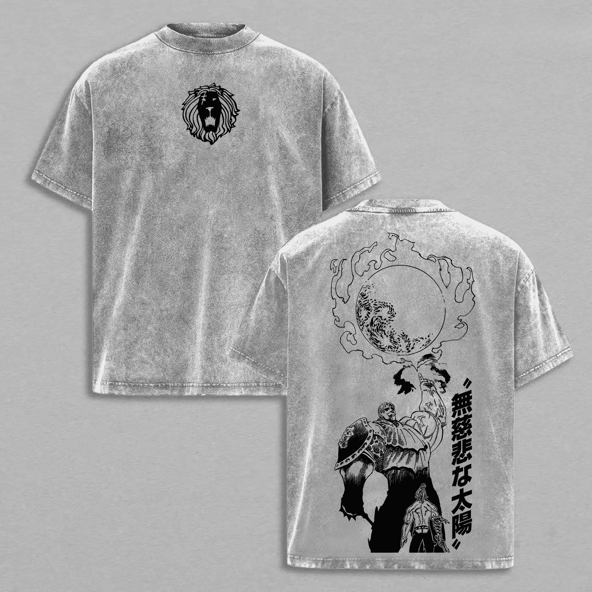

The Seven Deadly Sins Escanor T Shirt Men s Clothing Anime Gothic Vintage Y2k Washed T-shirt High Quality 100% Cotton Tees Tops XXL сірий колір
