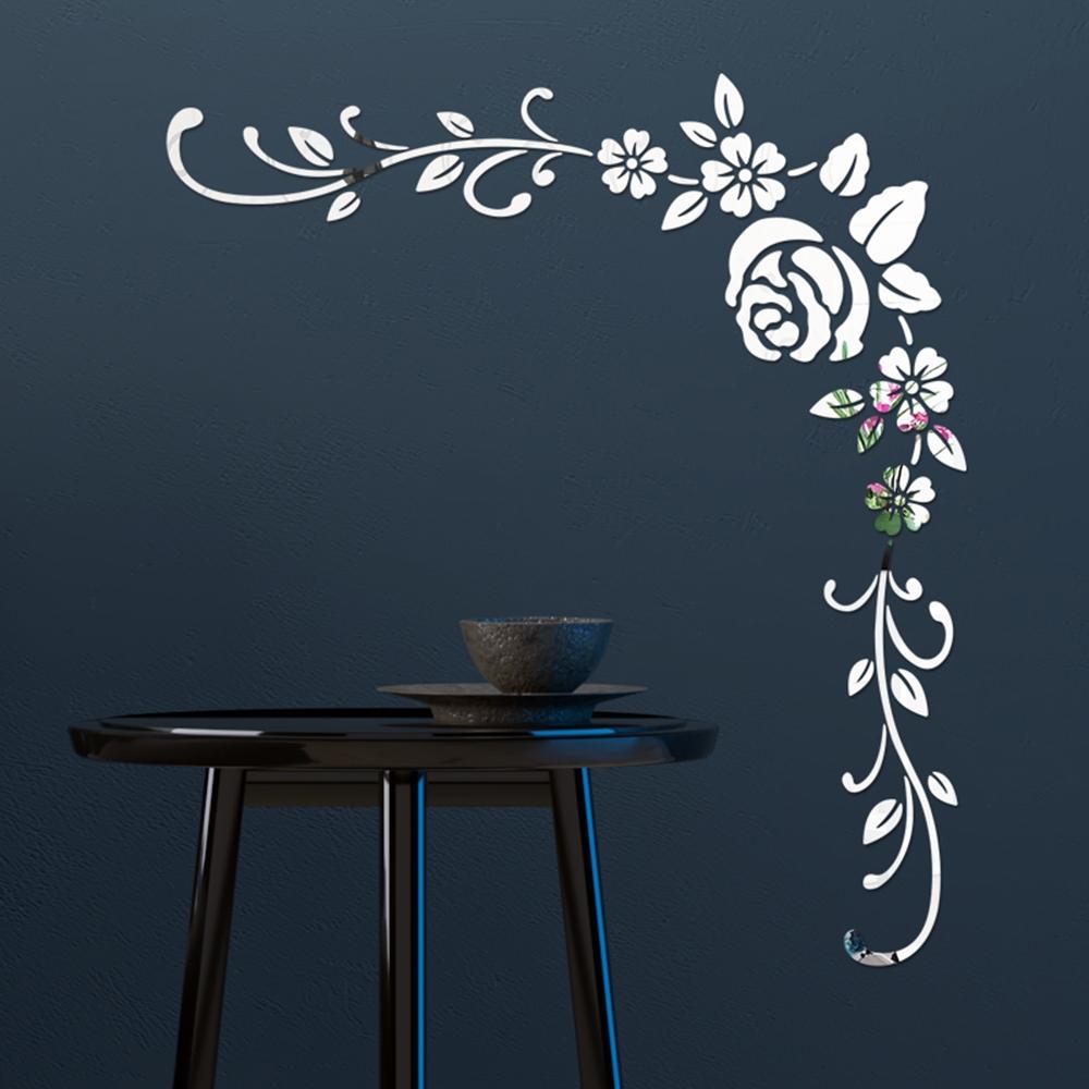 Corridor Wall Sticker Living Room Background Mirror Flower Art Acrylic