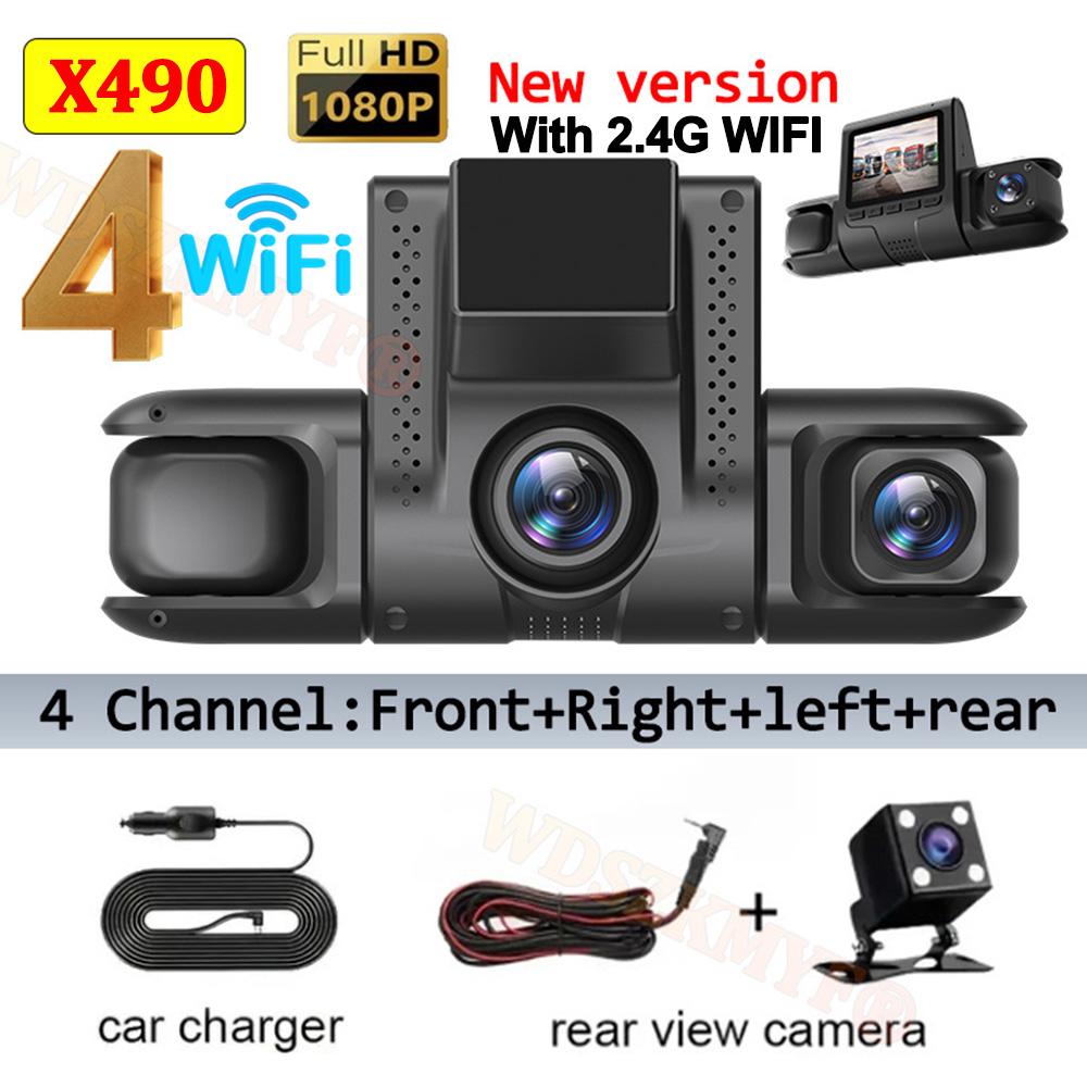 New 360° Car Dash Cam 4 Channels WIFI Video Recorder 1080P Car DVR Front inside Rotatable and Rear View Night Vision Black Box