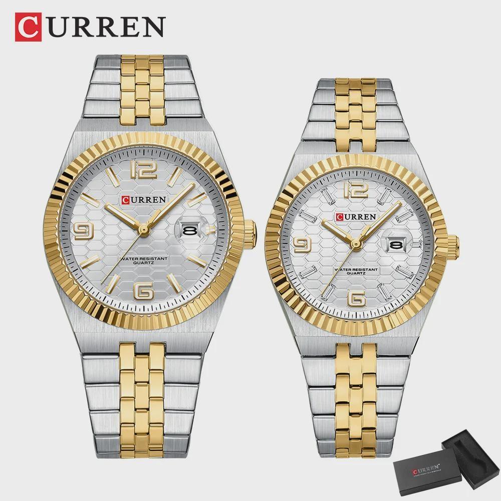 

CURREN Женские Простые Повседневные Модные Кварцевые Часы с Инкрустацией Бриллиантами, Стальной Браслет, Календарь, Мужские Часы, Парные Часы Women белый/золотой