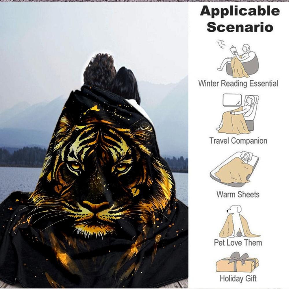 1pc Tiger Print Soft & Warm Polyester Knit Blanket, Digital Printed, All-Season Throw for Napping, Traveling, Sofa yy250906005