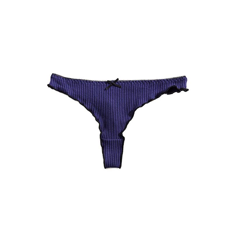 Solid Color Low-Rise Women’s Cotton Thong with Bowknot - Sexy, Comfortable, Breathable Underwear