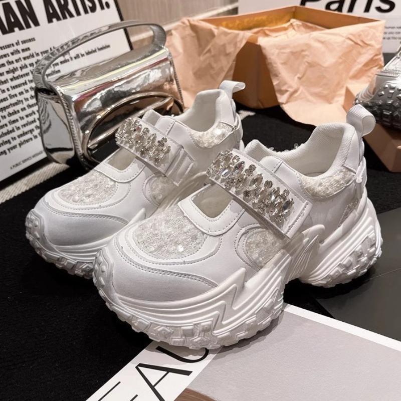 

Модные женские полые кроссовки, летние туфли на массивной платформе со шнуровкой и кристаллами, синтетические лоскутные женские сандалии с широким носком 40 белый