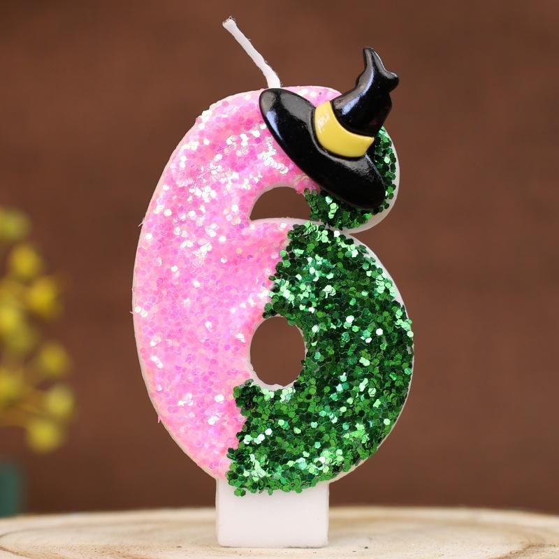 Sequin Number Birthday Candle 0-9 Creative Cake Decoration First Year Number Candle Wizard Hat