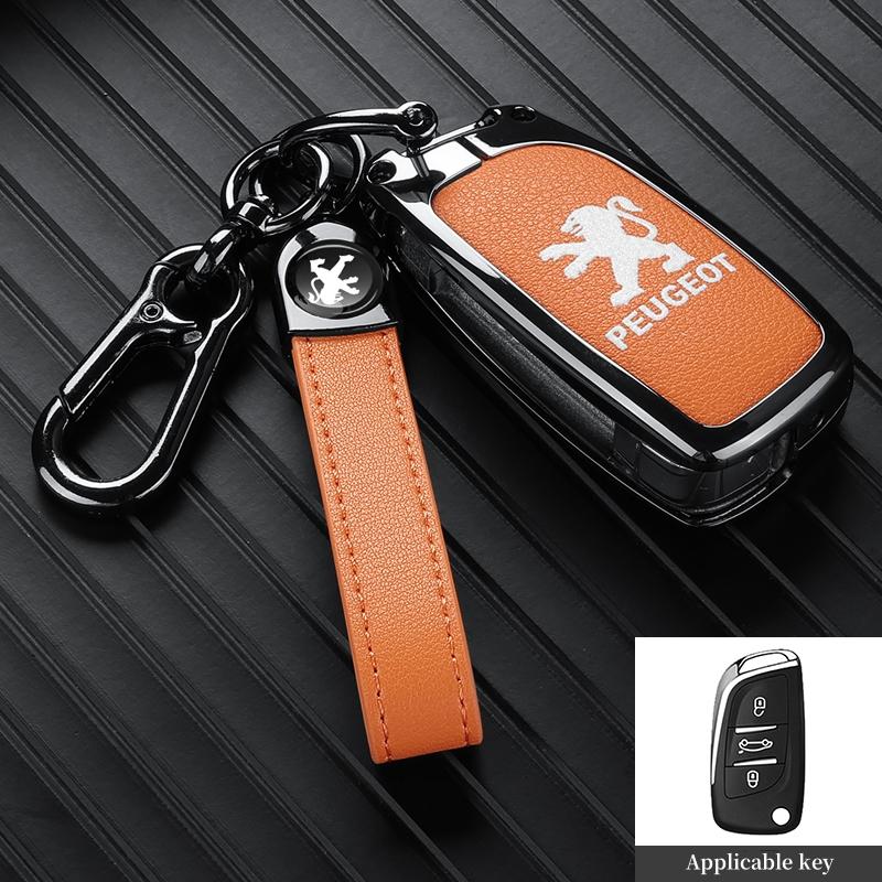 Zinc Alloy Car Key Case Cover For Peugeot 301 308 408 508 2008 308S 3008 4008 5008 307 Accessories Leather Keychain Bag Holder