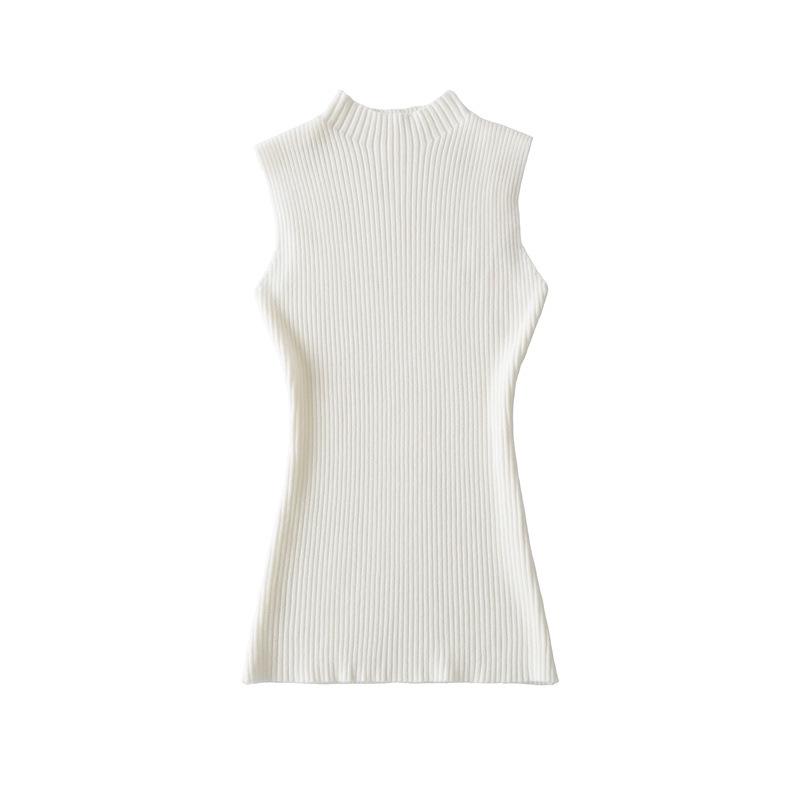 Elegant Korean Sleeveless High Neck Knit Vest for Women - 2026 Summer Slim-fit Top