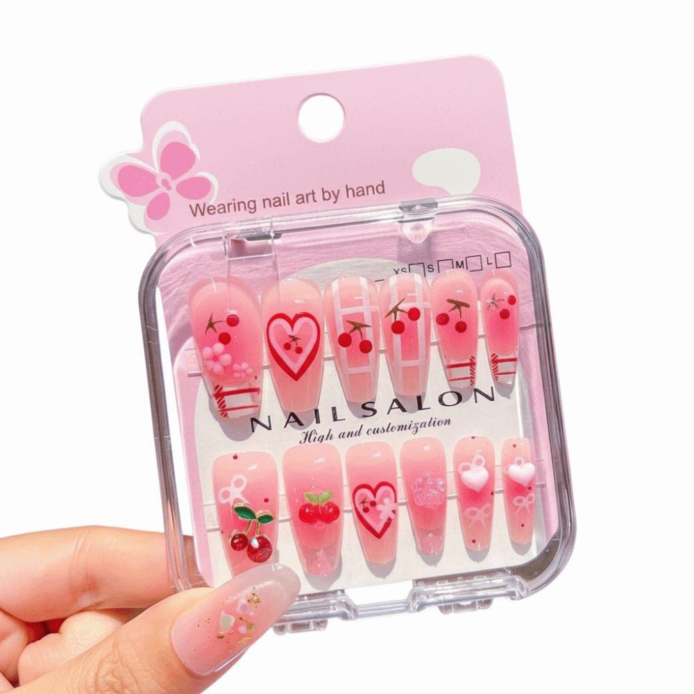 Cute Long Nail Sticker Cartoon Press on Nail New Nail Tips for Girls Students