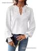 Autumn/Winter V-Neck Lace Long Sleeve Casual Solid Color Women's Top