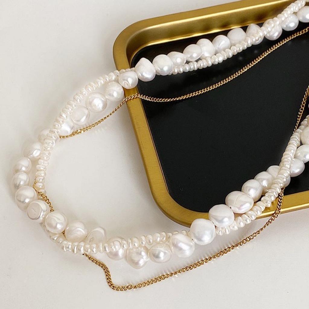 Exquisite design multi-layer natural freshwater baroque special-shaped pearl necklace sweater chain long female 2021 new