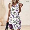 Women Plus Size White Floral Printed Sleeveless A Line Dress Round Neck Keyhole Ring Detail