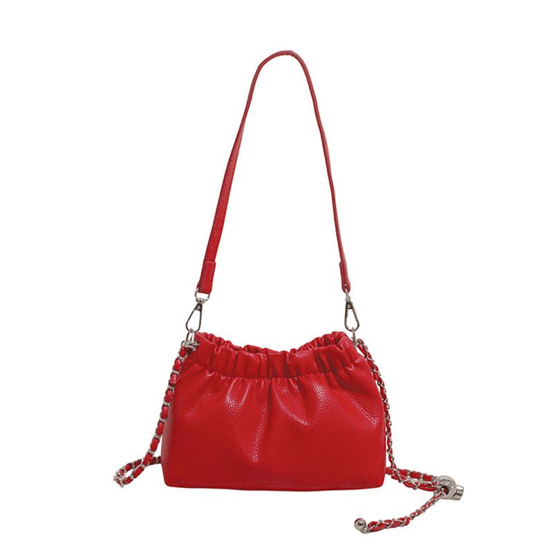 Folded Underarm Lychee Pattern Fashionable and Simple Chain Versatile Single Shoulder Oblique Span Handbag