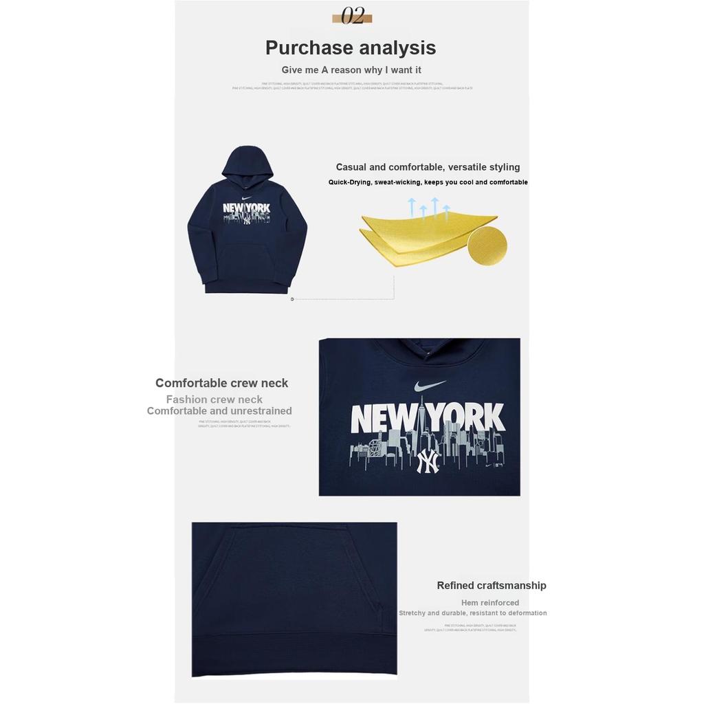 Nike X MLB Collaboration Hoodie New York Yankees Letter Logo Print Crew Neck Long Sleeve Kids hoodies Deep-Blue 3Z3B7SBF8-NYY