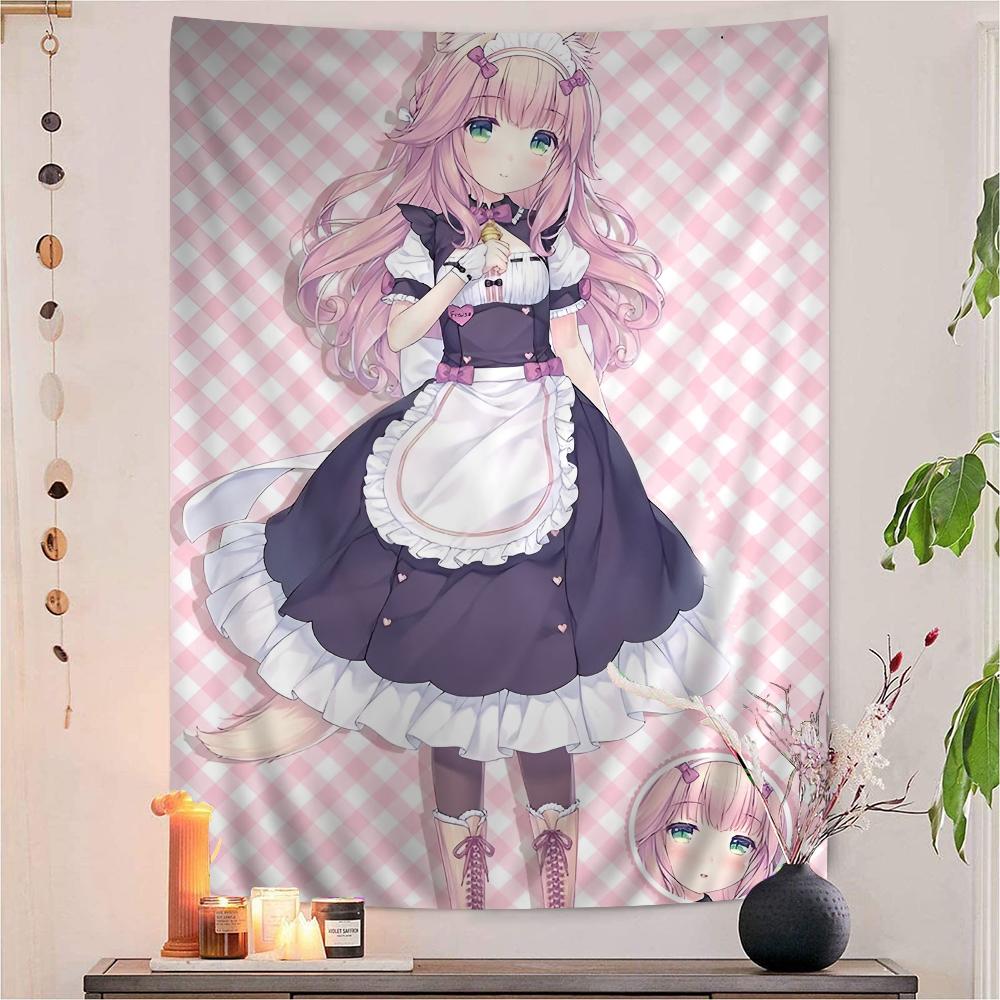 Anime Nekopara Movie Sticky DIY Wall Tapestry Hippie Flower Wall Carpets Dorm Decor Wall Art for Bedroom Living Room Design