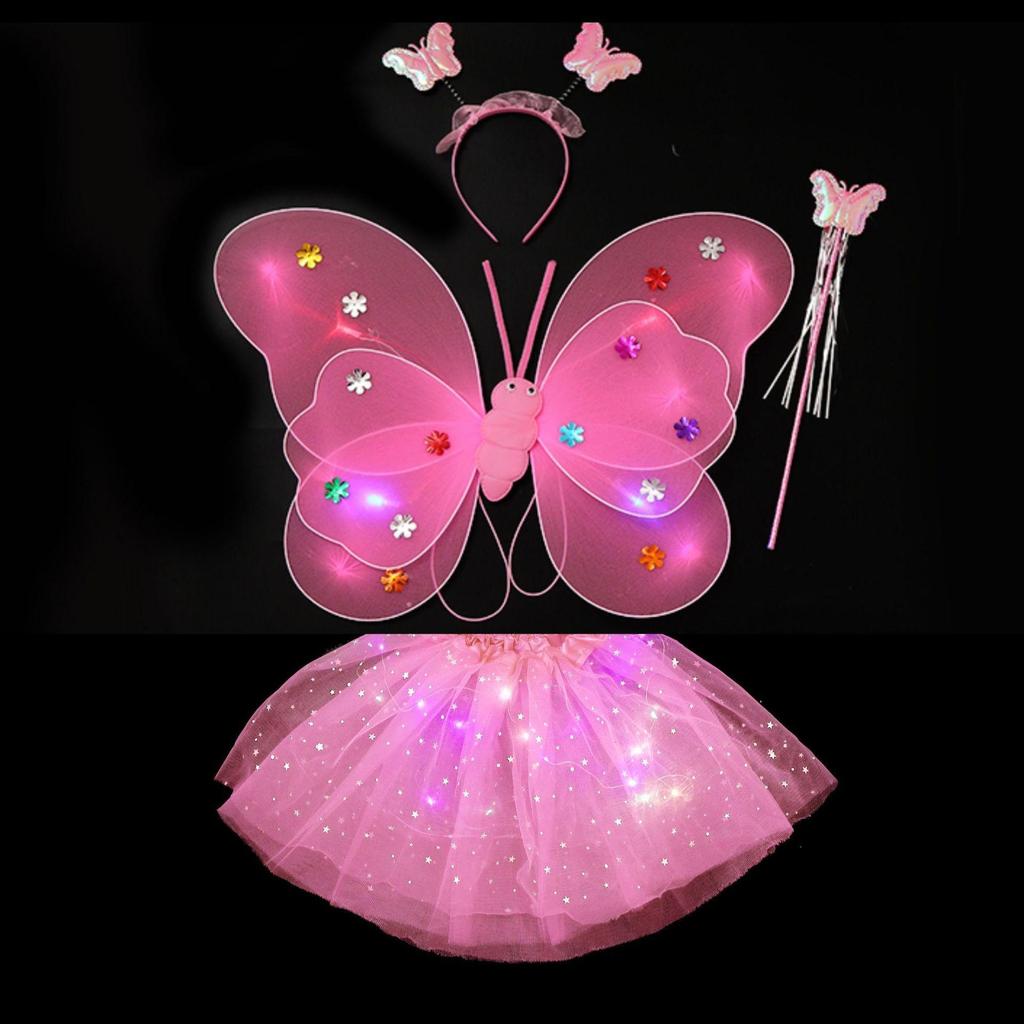 Girls' Luminous Butterfly Wings & Light-Up Fairy Wand Dress-Up Set