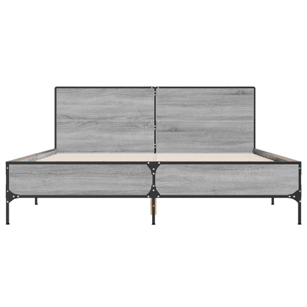 Bed Frame Grey Sonoma 160 x 200 cm Particleboard and Metal