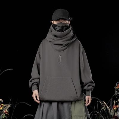 Sudadera con capucha para hombre con cuello alto apilado, color sólido, holgada, casual