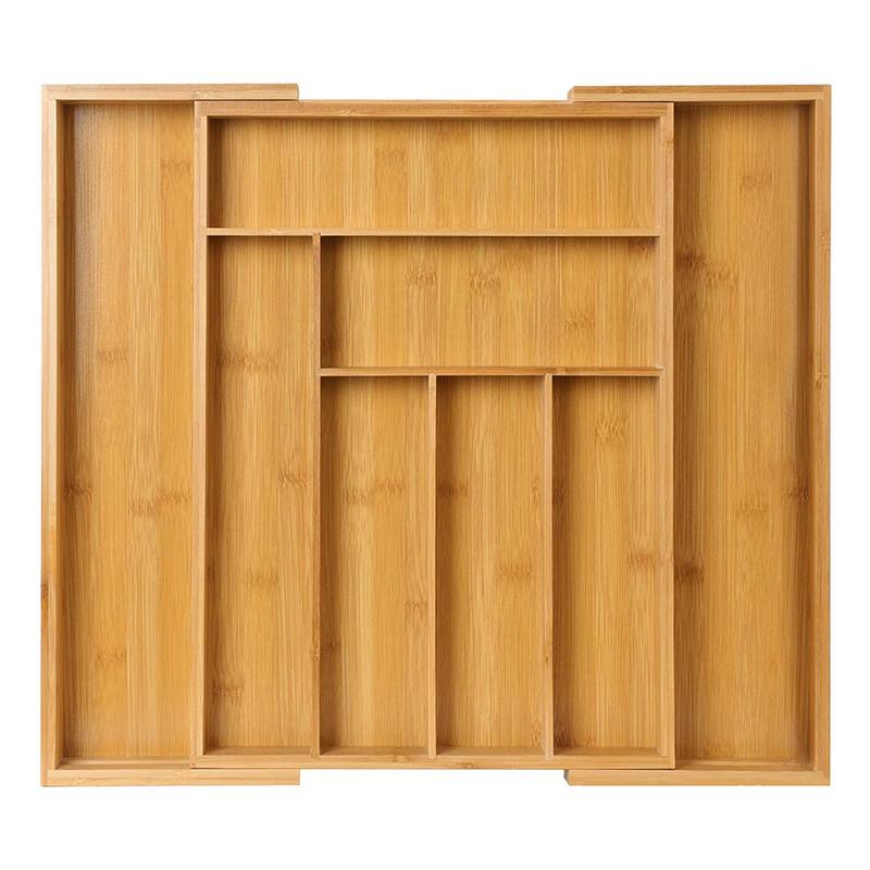1Pc Adjustable Expandable Bamboo Drawer Organizer, Kitchen Drawer Divider Tray for Cutlery, Silverware and Knives