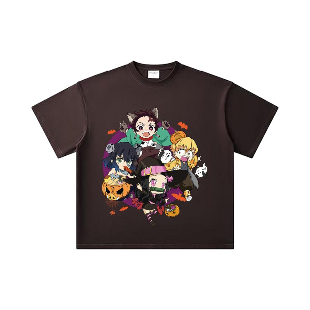 260 GSM Double Yarn 32 Count 100% Cotton Demon Slayer V111 Halloween Print Unisex Heavy Cotton T Shirt