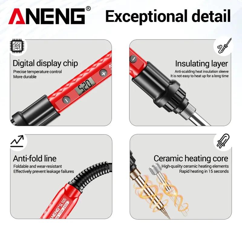 Electric Soldering Iron 60W Adjustable Temperature ANENG LCD Digital Display Portable Kit SL105 Welding Repair Electrician Tools