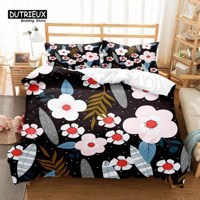 Floral Bedding Set Botanical Duvet Cover Queen Soft Boho Rose Flowers Leaves Print Comforter Cover For Kids Teens Adults Decor