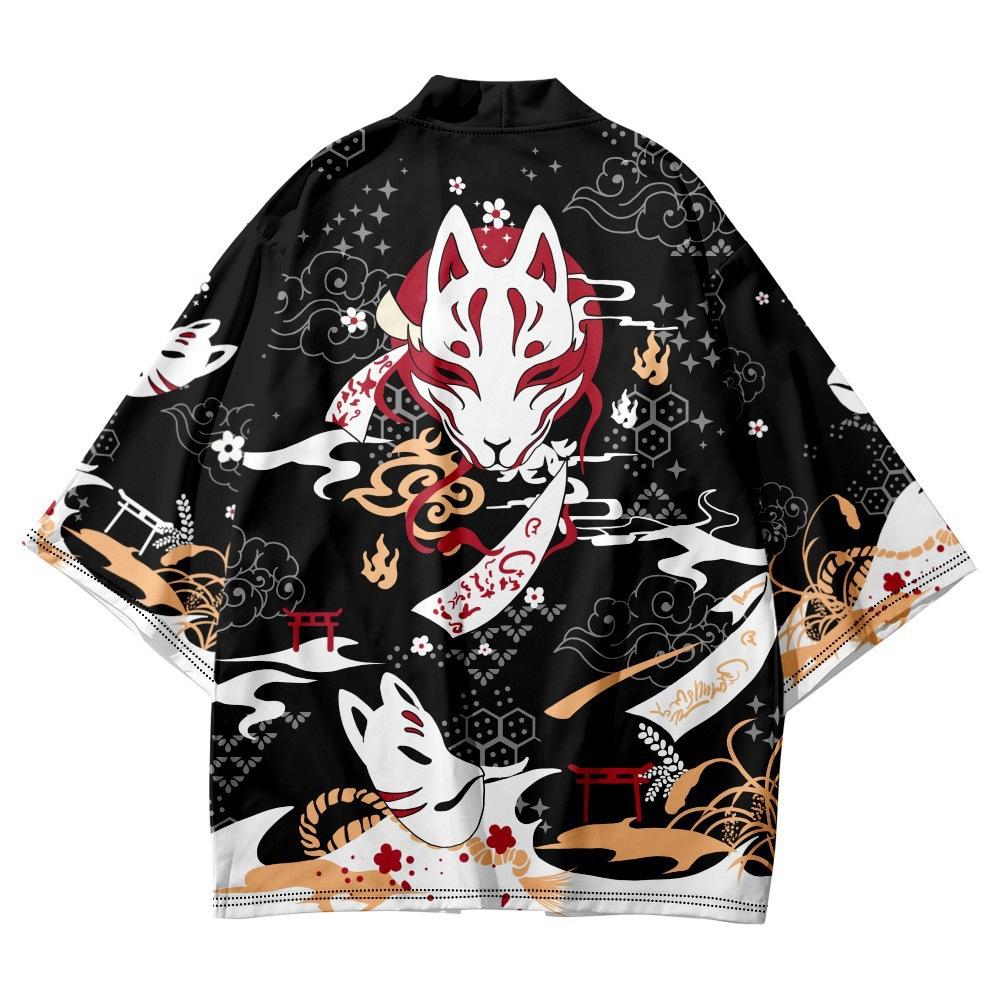 Snake Demon Print Coat Japanese Kimono Cardigan Shirt Women Haori Yukata Cosplay Men Traditional Clothing