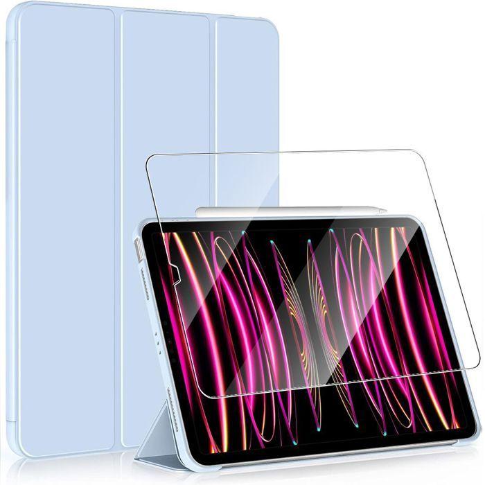 Coque de Protection - E.F.Connection - pour iPad Pro 12,9" - Etui Bleu avec Support - Verre Trempé - 2018-2022