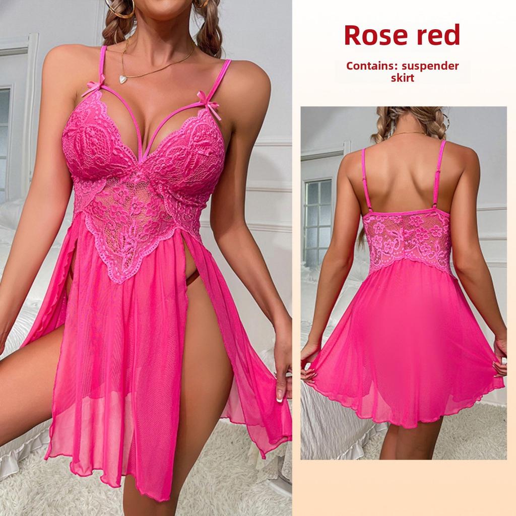Sex Underwear Sexy Loungewear Mesh Perspective Pajamas Lace Embroidery Suspender Pajamas