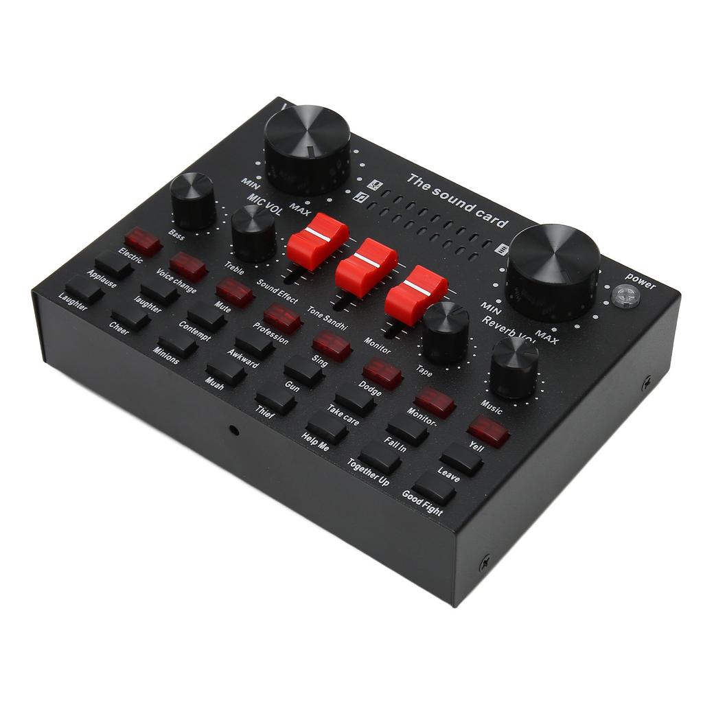 Bluetooth Live Sound Card 8 Modes Voice Changer Sound Mixer Board with 16 Sound Effects for Karaoke Live Streaming Black