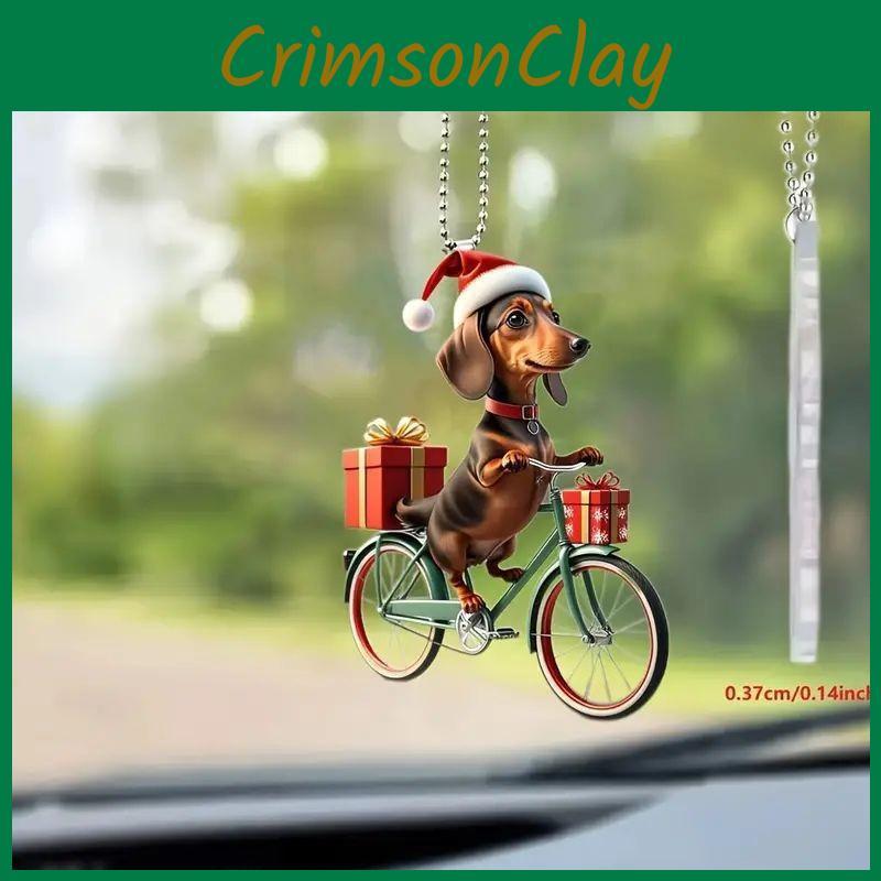 Christmas Dog Acrylic Pendant Car Ornament Cartoon Style For Auto Decor Interior