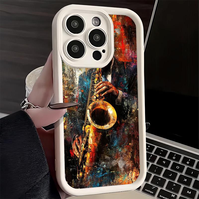 

Phone Case for iPhone 17 Air 16E 15 16 Pro Max Saxophone Instrument Music Cover 14 Plus 13 12 Mini Soft Shell Silicone Fundas iPhone 17 Pro