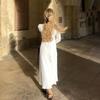 White Knitted Long Dress Women 2026 Spring New Long Sleeve Bandage Loose Casual Dress Streetwear Womens Vestidos