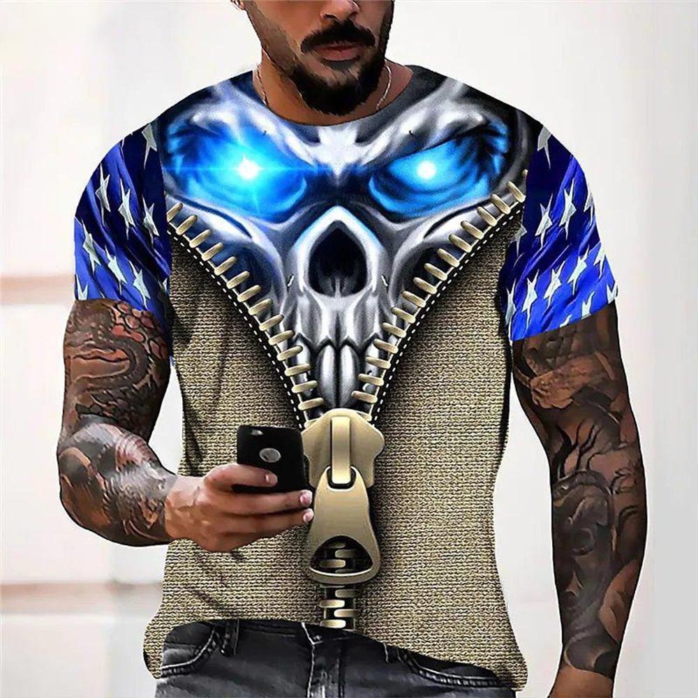 Summer Fashion Retro Skull 3D Printed T-shirt Hip Hop Personality Super Cool Horror Casual Fashion Loose Men T-shirt