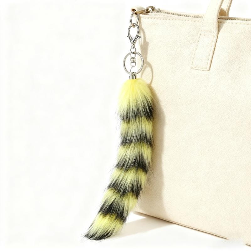 Cheerful Foxes Tail Key Accessory Plush Material Vibrant Hues Sturdy Metal Clasp Compact Size For Keys And Personal Belongings