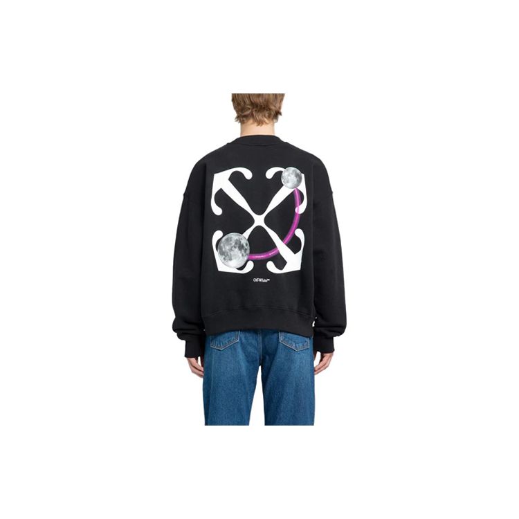 Off-White Solid Color Loose Letter Print Crew Neck Long Sleeve Sweatshirt Men Sweatshirt Black OMBA054F23FLE0101001