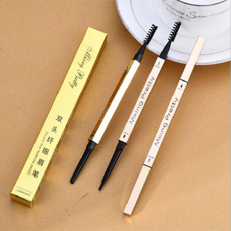 Gold Bar Double-Ended Eyebrow Pencil: Waterproof, Sweatproof, Ultra-Fine, Natural, Long-Lasting, Triangle Tip for Women Beginners.