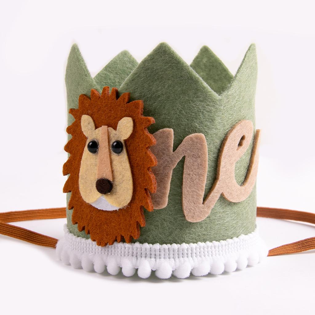 Jungle Safari Animal Lion One 1 Year Birthday Crown Headband Hat Happy Birthday Party Decor Kids Baby Shower 1st Birthday Party