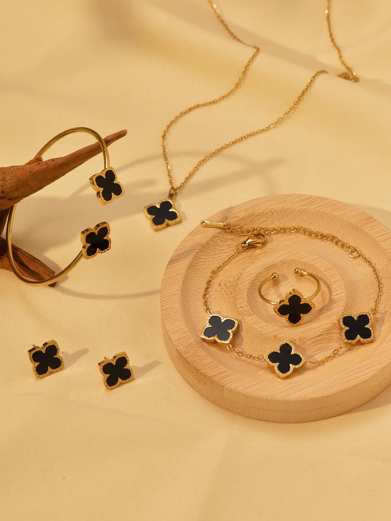 6 Pcs Clover Earring Necklace Bracelet Bangle Ring Zircon Set For Women Ideal for Everyday Accessories and Party Favours