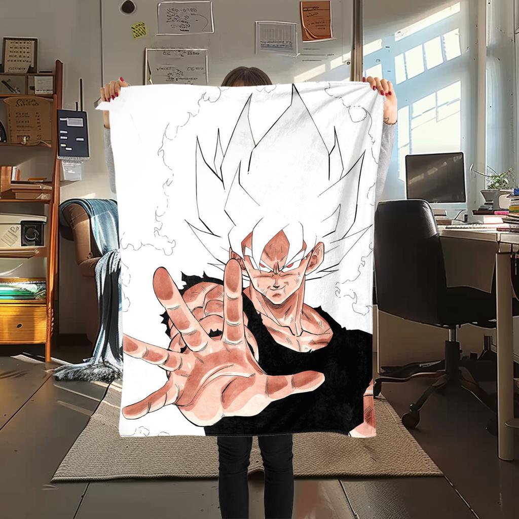 1 Stück Son Goku Druck Flanelldecke, Hohe Qualität für alle Jahreszeiten, Heimdekoration, Wärme und Komfort, Perfekt für Weihnachtsgeschenke