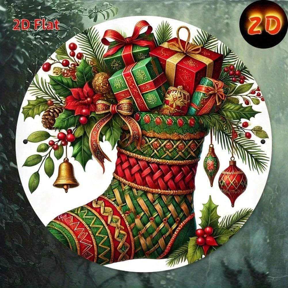 Christmas Tin Sign Round Metal Wall Art Decor Holiday Decoration Gift
