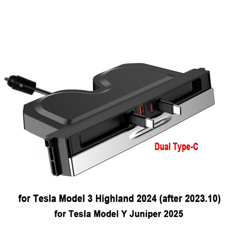 Docking Station for Tesla Model Y Juniper 2025 65W PD Hub Quick Charger USB Extension Center Console Smart Sensor New Model 3