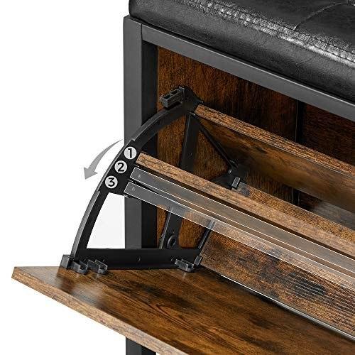 Lavice na boty Polstrovaný organizér na boty s výklopem Skříňka na boty na 6 párů bot Ocelový rám Průmyslový design Vintage Br