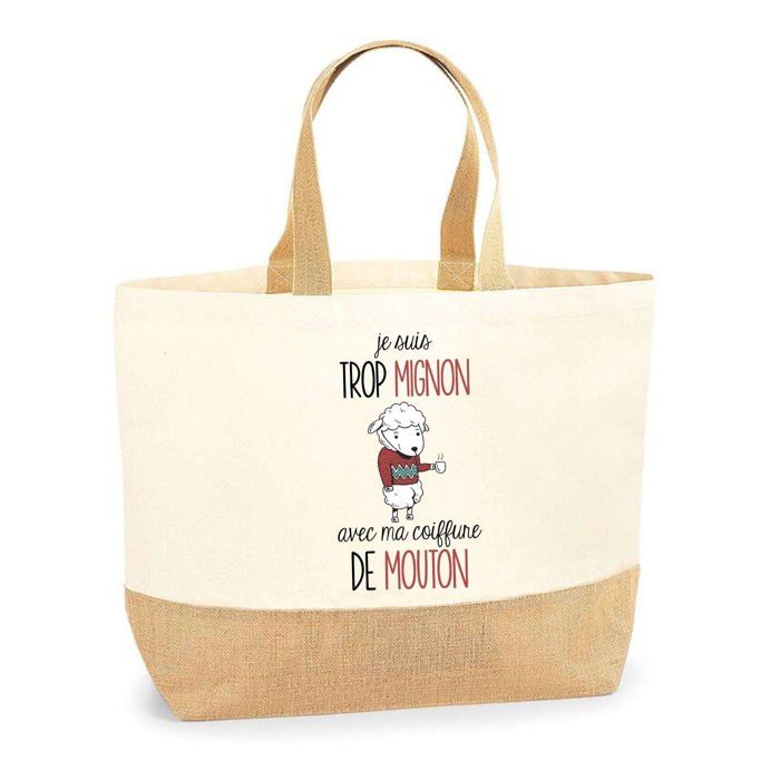 Cabas de Plage - PLANETEE - Mouton coiffure - Jute naturel - Imprimé France - Éco-responsable
