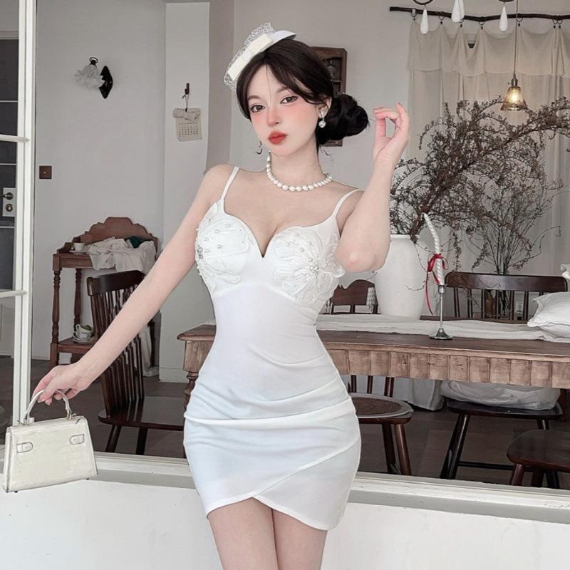 2026 Nightclub Hot Girl Low-Cut V-Neck Floral Bodycon Spaghetti Strap Dress