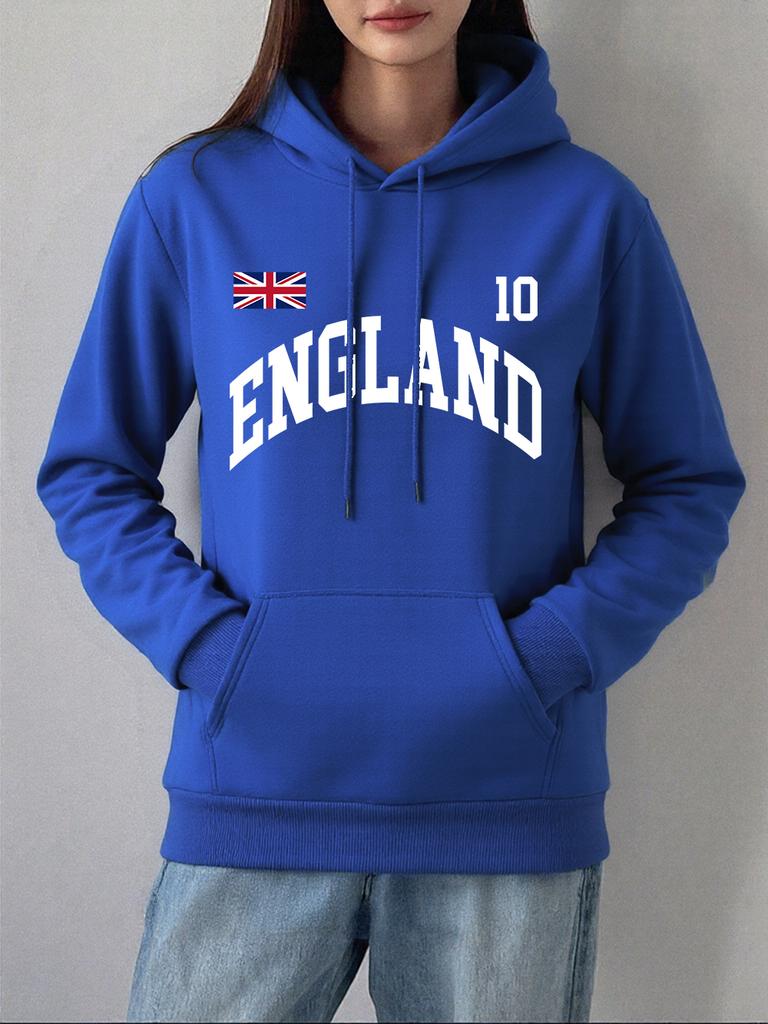 England Letter Uk Printing Hoodies Women Comfortable Loose Sweatshirt Winter Fleece Warm Pullover Basics Pocket Womans Clothes