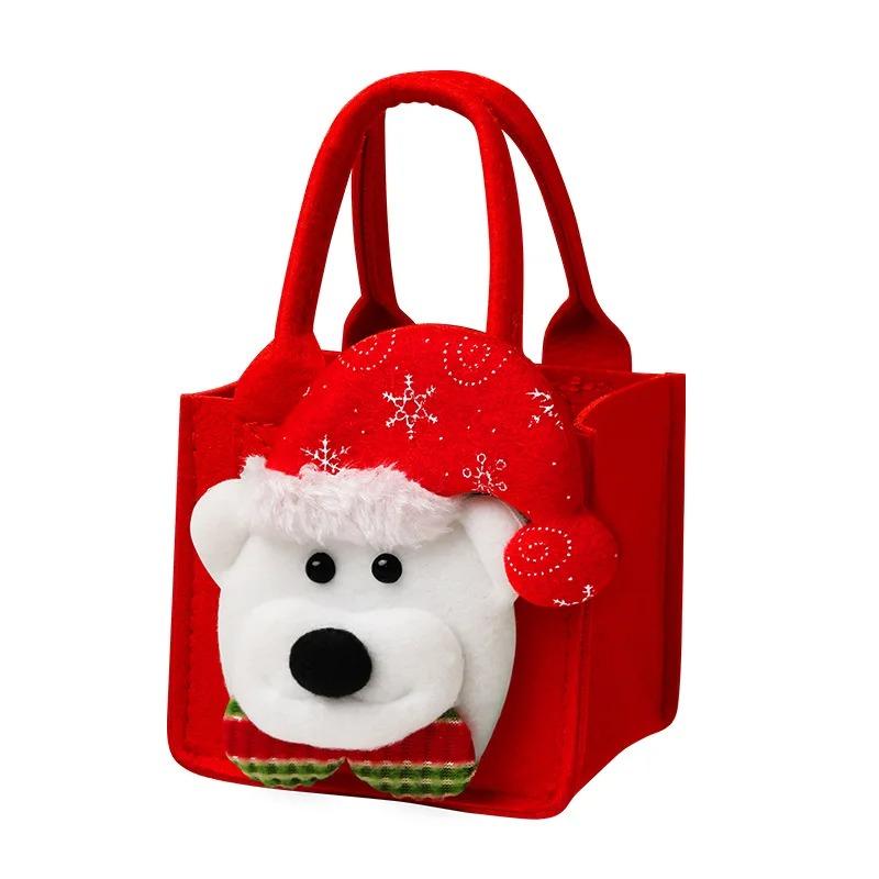 Christmas Gift Bag Santa Reindeer Design Durable Handbag Green Red Felt Texture Top Opening Ring for Kids Candy Gifts