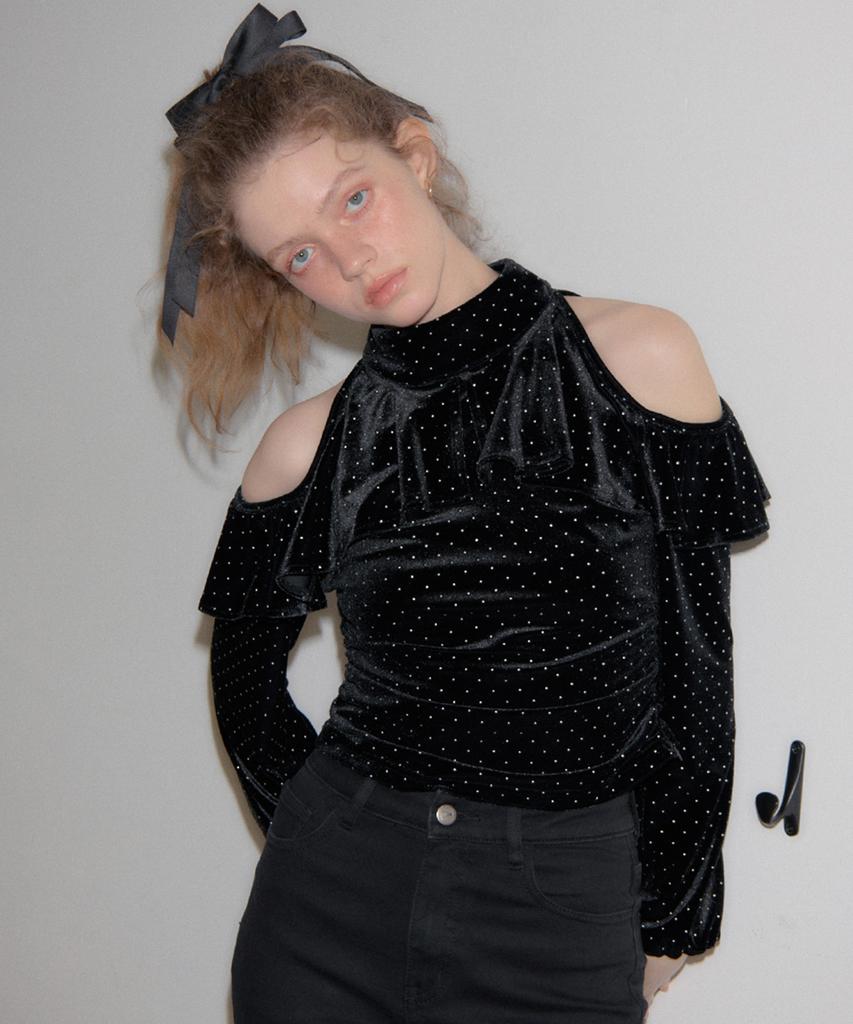 SALON DE YOHN Shoulder Point Velvet Blouse