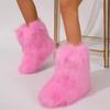 Botas de Piel Sintética para Mujer Invierno Felpa Mullida Cálidas Media Caña Botas de Nieve Moda de Lujo Botas Peludas Zapatos Planos Cómodos para Exterior