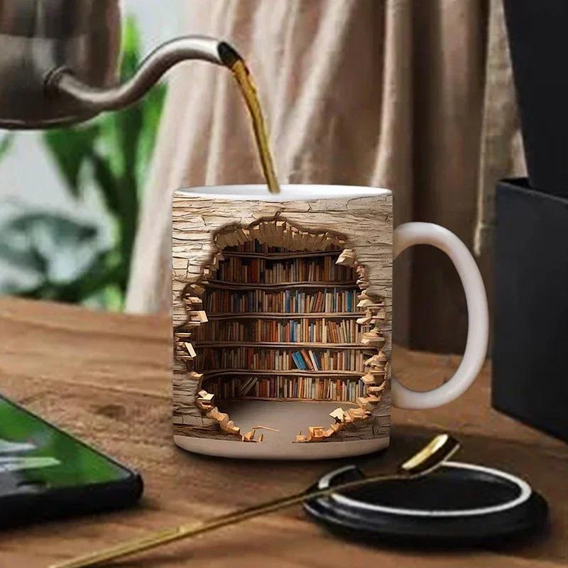 3D Library Bookshelf Ceramic Mug Cup Creative Book Shelf Multi-Purpose Coffee Mugs Home Table Decoration Friends Gift